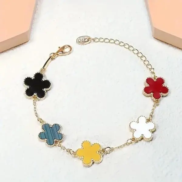 MaxBling81 Unisex Polished Stainless Steel Chain Bracelet - 5 Clover Pattern Beads, Flower Charms, 8"+ Extension Link, Adjustable Size, Lucky Geometric Jewelry for Daily Wear, Valentine Female Birthday Gift, Clover Motif