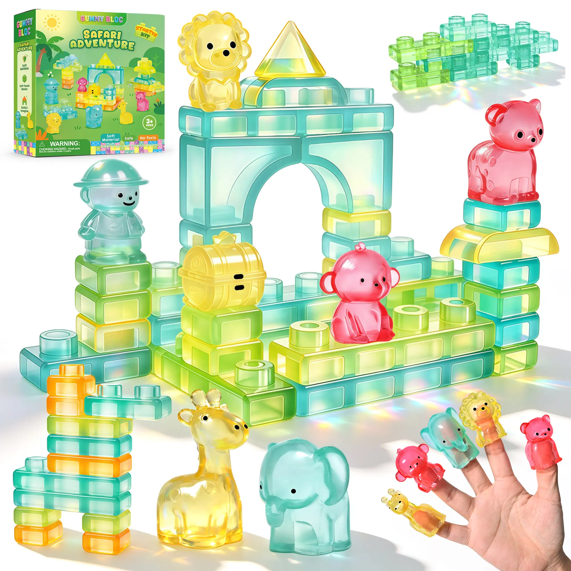 JoySpot Jelly Building Blocks Jungle Expedition Sensory Soft Building Blocks for Toddlers, 52 PCS Montessori Squishy Stacking Toy Set, Jungle Animal Theme Squeeze Blocks , Non-Toxic STEM Preschool Gift for Boys Girls Age 3+ tiktokshopbacktoschool