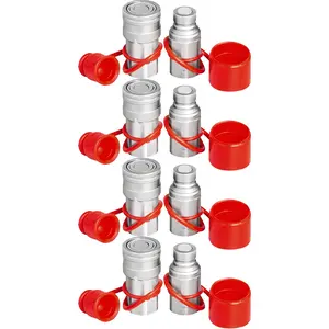 Hydraulic Quick Connect Coupler 1/2 Inch NPT Thread ISO 16028, 4 Pairs, Hydraulic Quick Connect Set, 45.5 L/Min Flow, ISO 16028 Compliant, Industrial Hydraulic Fittings, Durable Construction