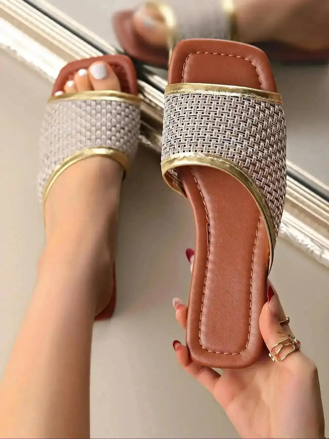 2026 New Model Women's Chic Plain Color Slds Daily Comfy Slip for Beach Uni Commuter Shoes Work Wear Girl Footwear Sndls PU summer style flat sandal escapade vacation ready Trendy Essential" fashion stylish open toe