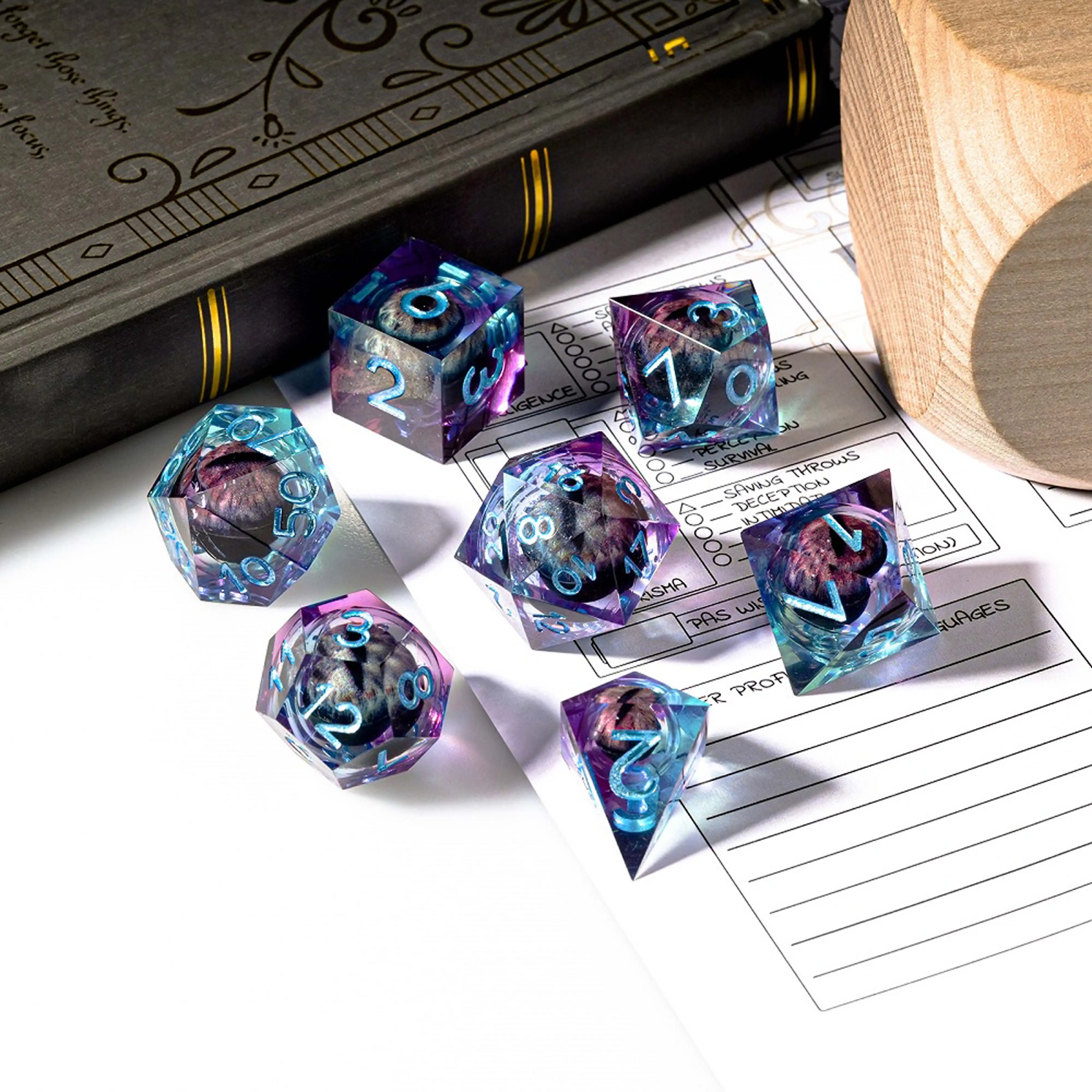 Dragon Eye D&D Resin Dice Set - Blue-Purple Liquid Core RPG Dice for Adult Tabletop Board & Party Games
