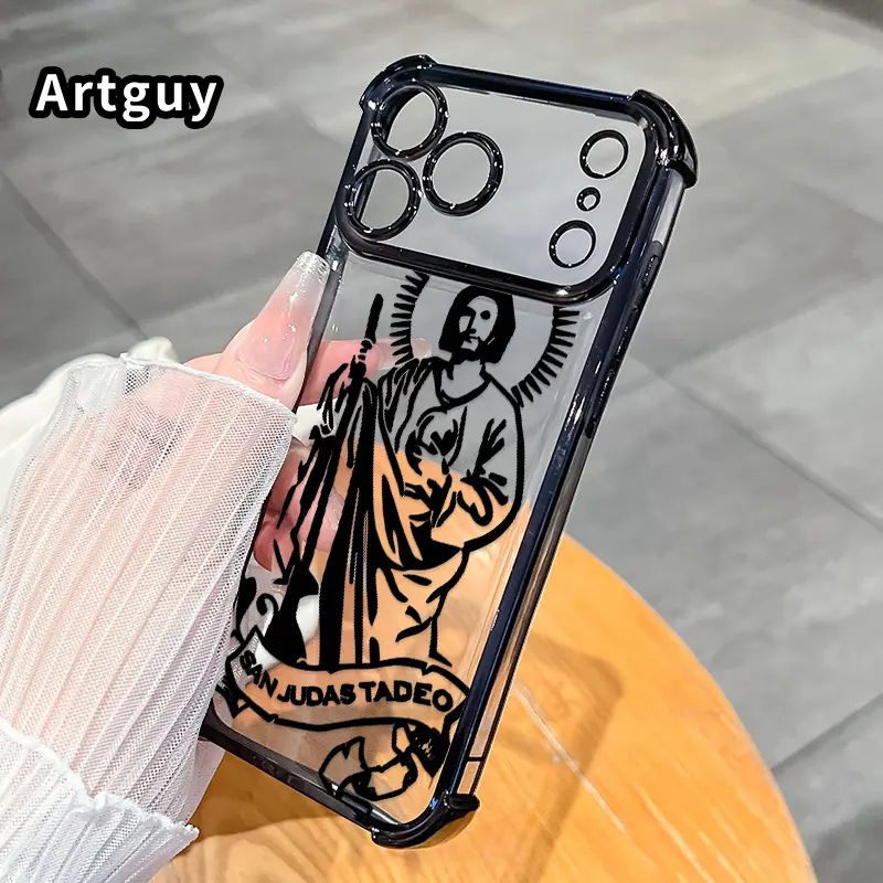 Artguy Electroplated Four Corner Anti-Fall Saint Jude Symbol Pattern Phone Case for iPhone 18 Pro Max 17 16 Air 15 Plus 14 13 12 11 E Shockproof Transparent Protective Cover Protection Cellphone