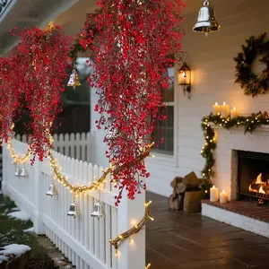 4-Pack - Red Poinsettia Christmas Vine Artificial Vines - Realistic Plastic Christmas Decorations, No Required, Easy to Hang, Suitable for Home and Holiday Decorations, Winter Seasonal Decoration, Decorative Flowers, Hanging Flowers