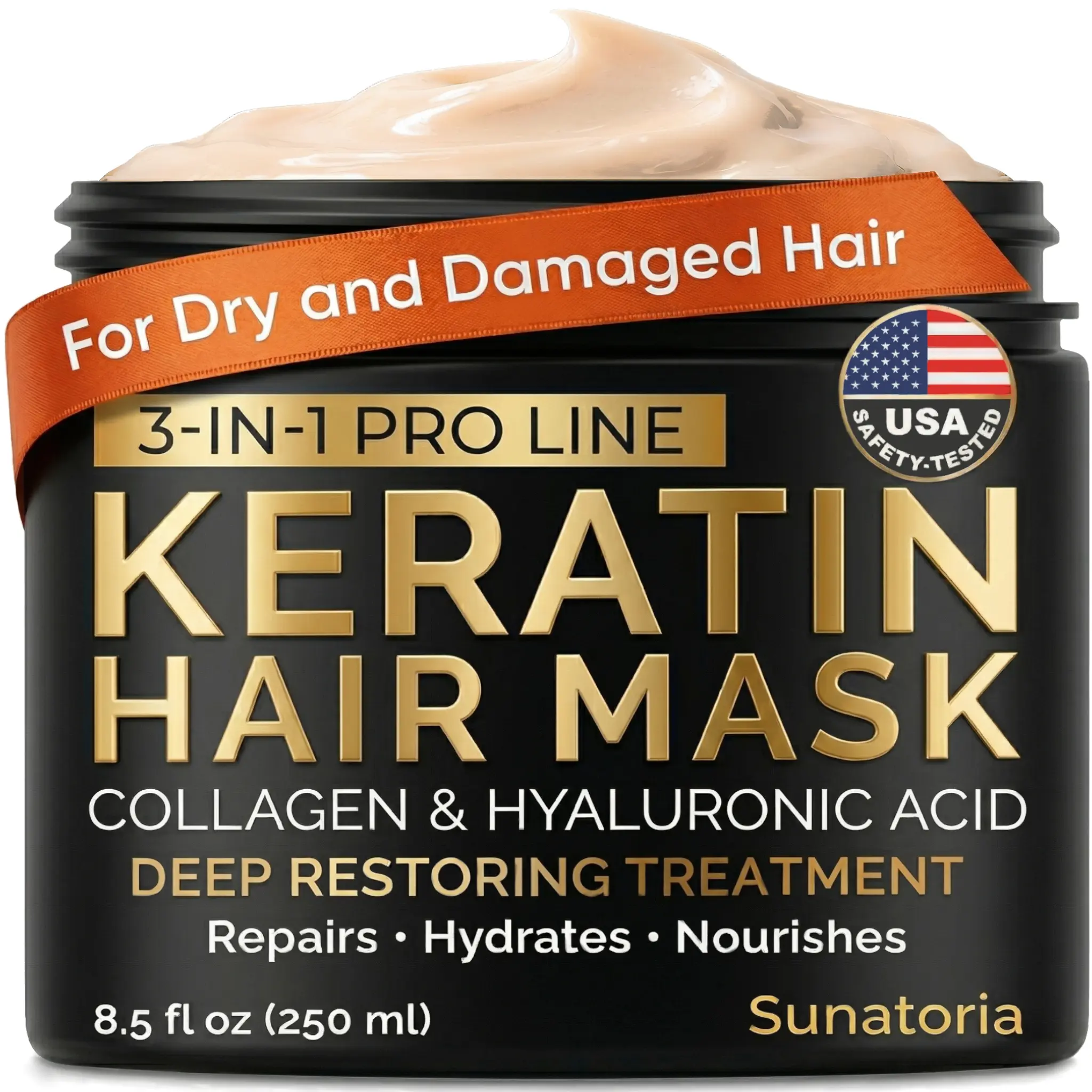 SUNATORIA Original Hair Mask - Deep Repair for Dry, Damaged Hair - Hydrolyzed Keratin, Hyaluronic Acid, Argan Oil and Collagen - Sulfate-Free, Paraben-Free, Restore, Moisture, Nourishes Hair