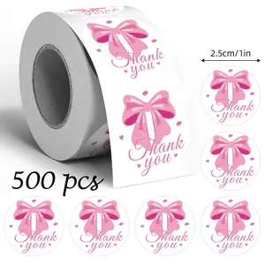 500pcs/Roll Pink Bow Graffiti Stickers, Gift Stickers Labels For Presents, 1 Inch Round Scrapbook Decoration Tape Greeting Card Envelope Gift Packaging, Great for Parties, Sticky Label