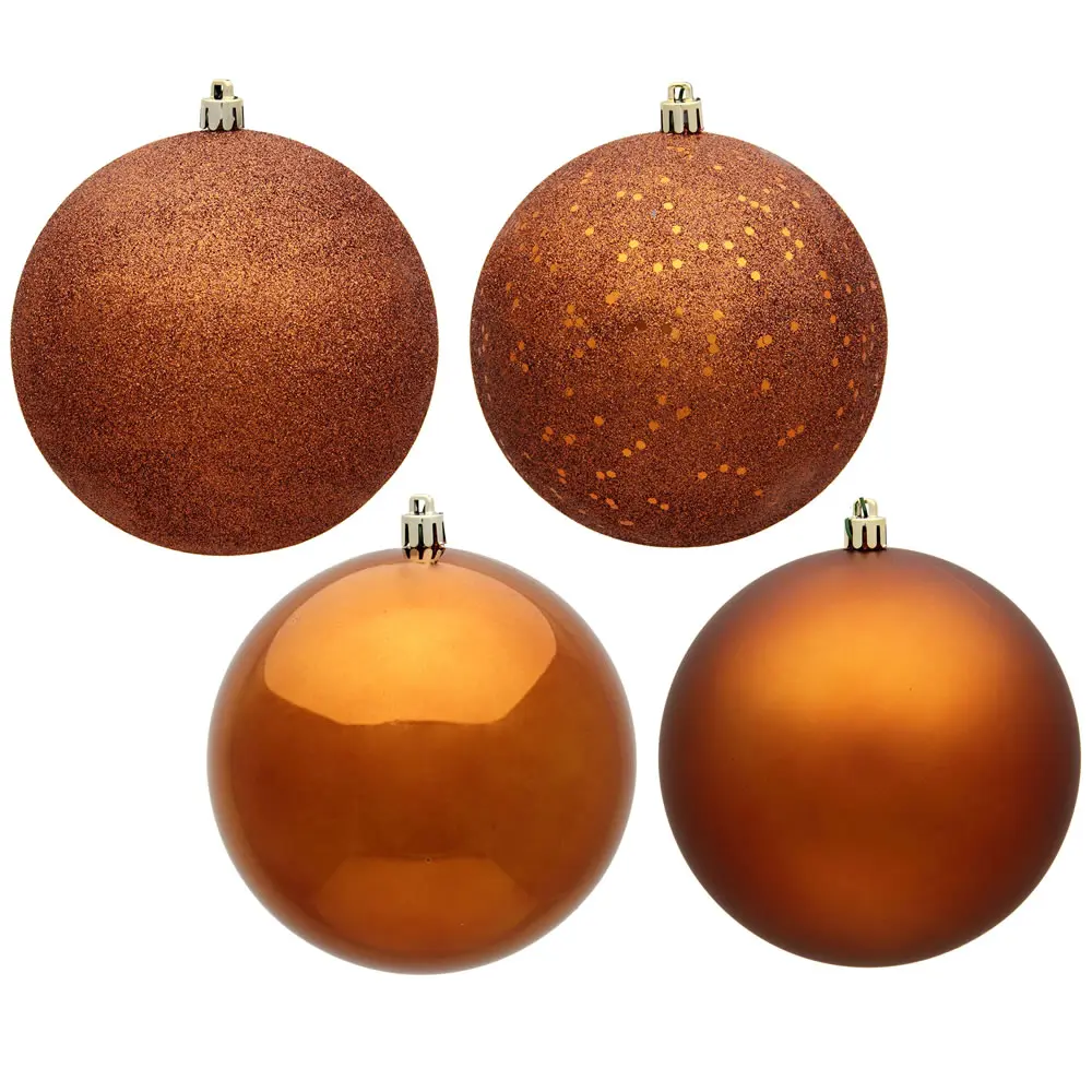 212 MAIN 6 in. Round Copper-Look Plastic Christmas Ball Ornaments, 4-Finish Festive Set, 4-Piece Box, Classic Colored Balls Decoration for Home, Classic Christmas Decor, Colored Balls Christmas Decor