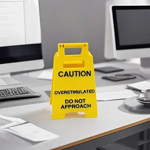 Caution Overstimulated Desk Sign, 2 Counts/set Don't Approach Warning Sign, Humor Gag Gift for Coworkers, Boss & Employees, Mini Novelty Desk Decor, Office Home Decor, Desk Signage Decoration