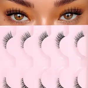 5 Pairs Natural Half Eye False Eyelashes, Makeup, 5-13mm for a Subtle Cat Eye Look, Fluffy Fibers Ideal for Small Eyes, Easy to Use and Reusable, Cosmetic