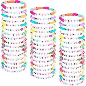 24 Pcs Random style Word Random popular letter bead text Colorful  Friendship Bracelet Set Adjustable Stretch Beaded Bracelets Swift Bracelet Preppy Heishi Large scale concert Bracelets for 13 13 13 13 13 13 13 13 Party concert