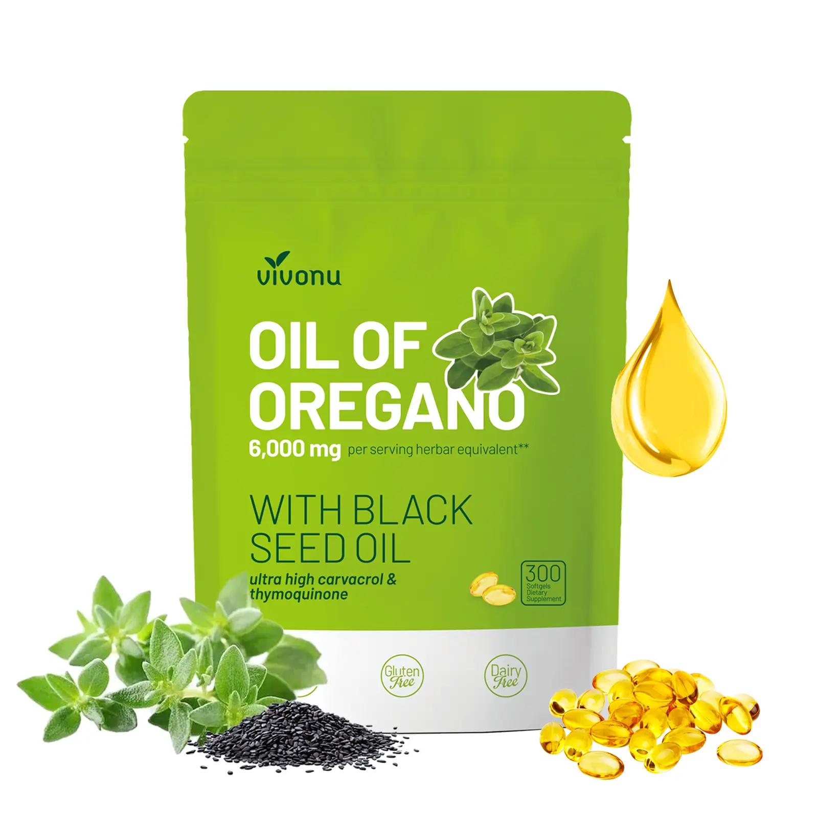 VivoNu Oil of Oregano with Black Seed Oil 300 Capsules |   Natural Antioxidants |   Nutritional Support |   Highly Effective Dietary Healthcare Supplement