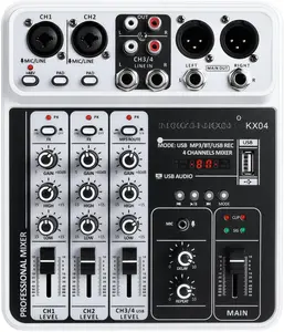 Professional DJ audio mixer, 4- DJ mixer,  sound mixer, supports USB/MP3/BT computer input, 48V phantom power stereo studio audio mixer suitable for DJ studio streaming recording