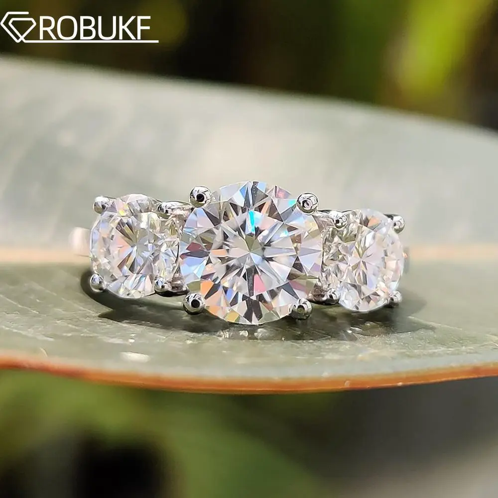 2/4 Carat Moissanite Engagement Ring For Women 3 Stones Sparkling Lab Diamond  Silver Wedding Band Jewelry With Certificate