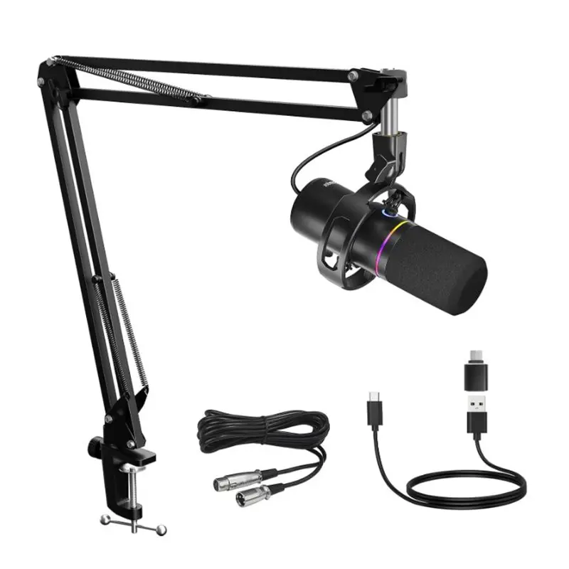 XLR/USB Dynamic Microphone Kit, PC Microphone for Streaming, Podcasting, Gaming, RGB, Mute and Noise Cancelling Function, Volume Control, Headphone Jack summerwins