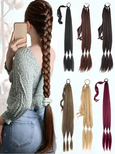 KAIRIYA 30 Inch Long Braided Ponytail Hair Extension with Elastic Tie & Straight Wrap, Synthetic Hairpiece for Women, Weddings, Parties & Daily Use, Synthetic Hair Pieces