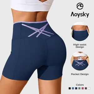 Aoysky Womens Workout Biker Shorts 5" Color Block High Waisted Yoga Athletic Shorts
