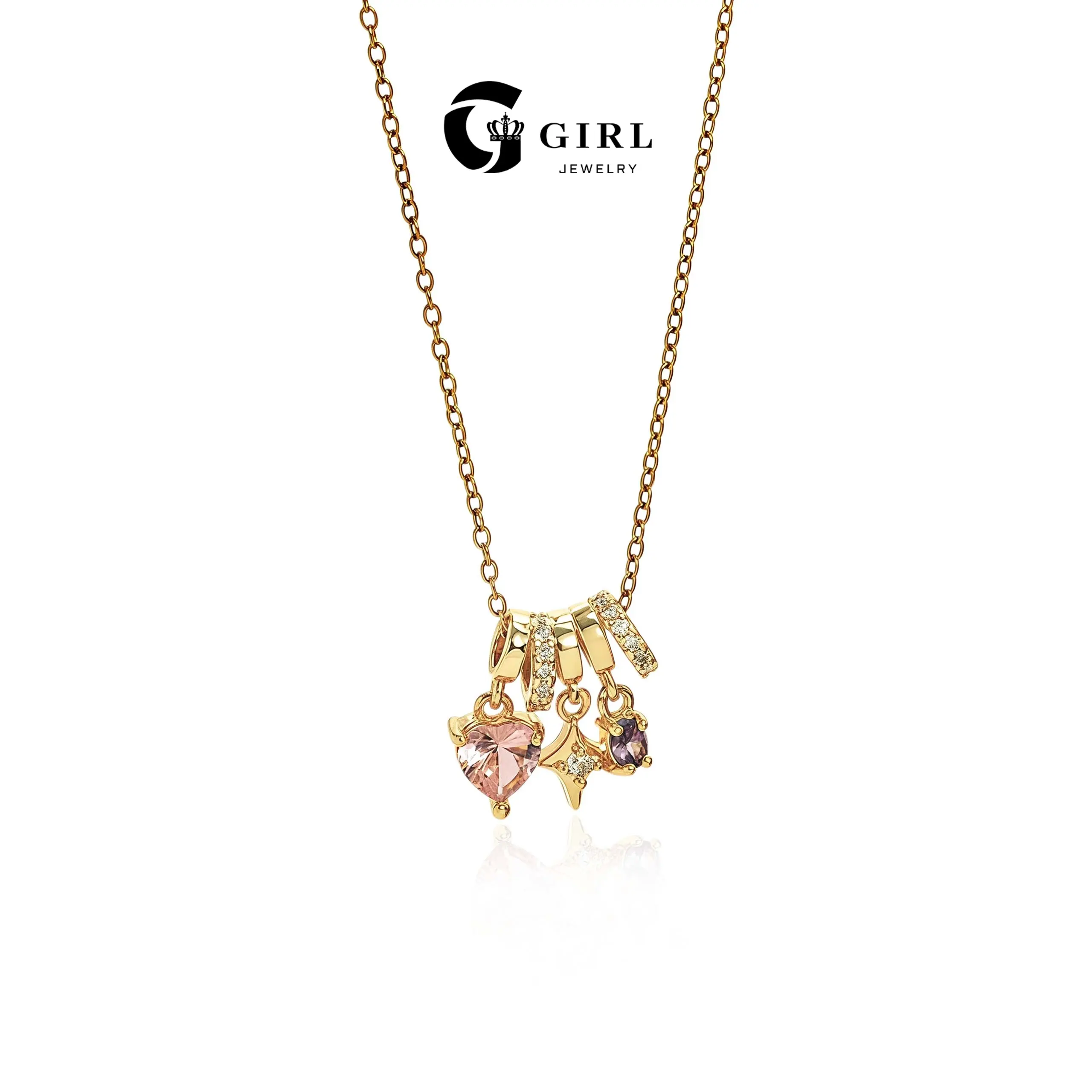 GGIRL 18k Gold-Plated Dopamine Pendant Necklace: Features Three Sparkling Pendant Designs—Heart, Star, And Geometric—Paired With An Adjustable Fine Chain. The Perfect Romantic Gift For Valentine’S Day, Christmas, Birthdays, And Anniversaries.