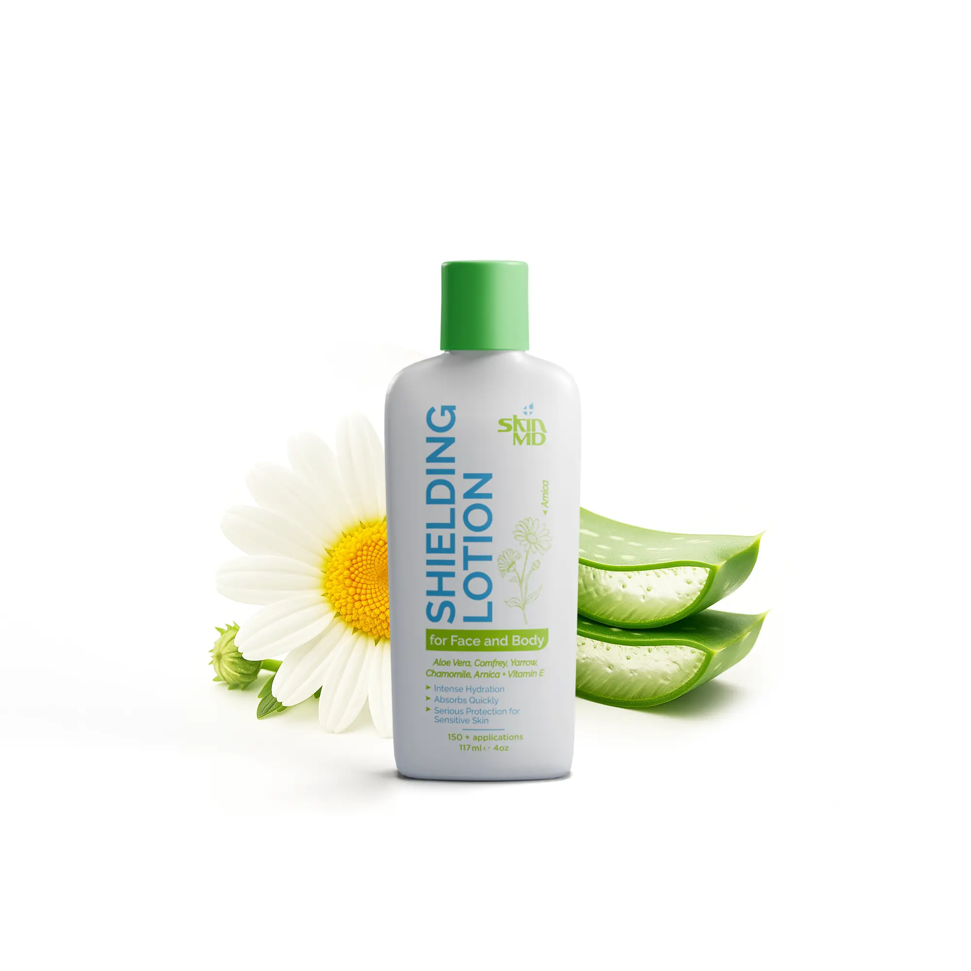 Skin MD Shielding Lotion 4oz - Lightweight Moisturizer with Arnica Flower & Chamomile for Sensitive Skin Relief & Protection