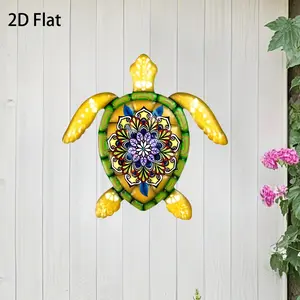Metal Turtle Wall Decor Mandala Design - Coastal Beach Indoor Outdoor Wall Art, 2D Flat Tropical Animal Metal Hanging, Rustic Farmhouse Garden Patio Home Decor Ornament for Living Room Porch Balcony