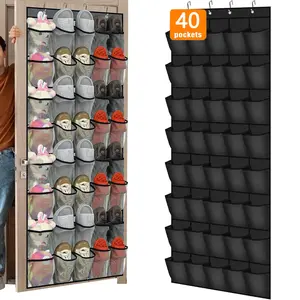 40 Over the Door Shoe Organizer Large Breathable Mesh Pockets Hanging Shoe Rack for Closet Gray Behind Door Hanger Storage Holder Nonslip Hooks for Women Men Entryway Bedroom Utility Room