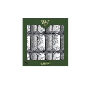 14" Holly & Ivy Silver Textured Snowflake Luxury Christmas Party Crackers - 6 Pc.