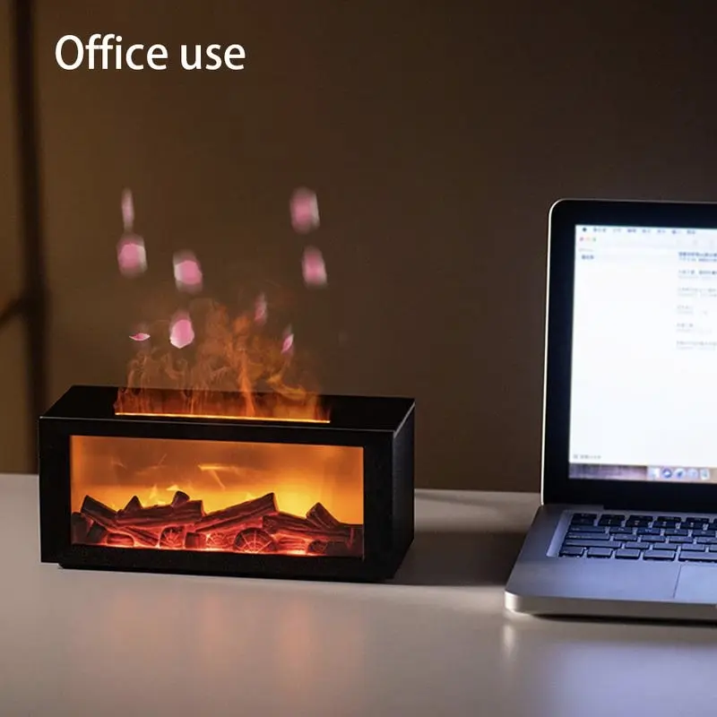 Fireplace Ember Glow Essential Oil Diffuser - Noiseless Desktop Humidifying Humidifier with Remote Control, 7 Flame Effect Modes, Aromatherapy for Home, House Decor for Bedroom