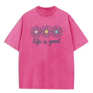 Holafish Women's Daisy Graphic Tee Drop Shoulder Cotton T-Shirt Unisex Baggy Hip Hop Streetwear Vintage Summer Casual Top