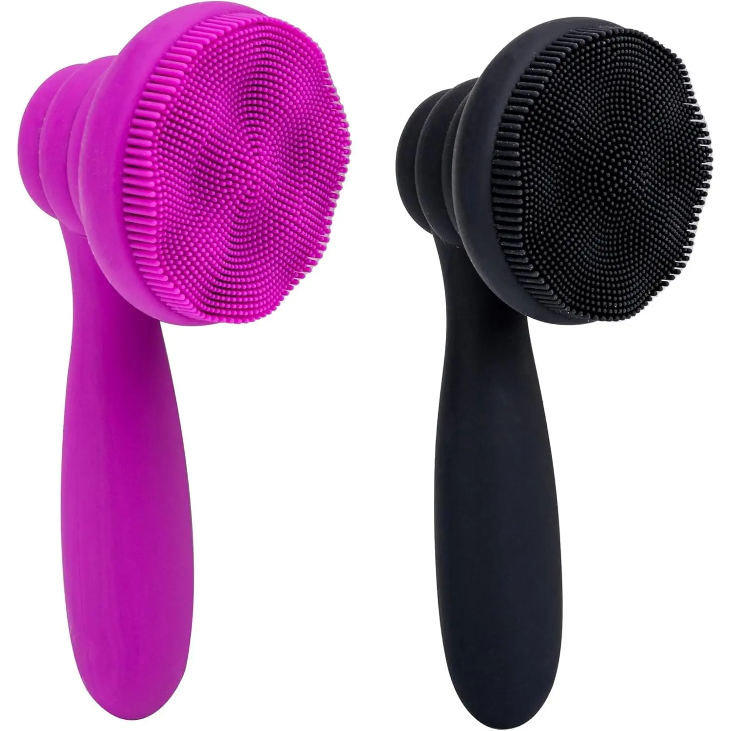 2 PC Silicone Facial Cleansing Brush Facial Scrubber Manual Exfoliating Facial Brush Face Cleanser Face Exfoliator Ultrafine Bristles for Sensitive Skin Easy to Clean Lather Well(Black&Purple)