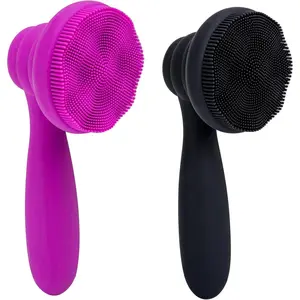 2 PC Silicone Facial Cleansing Brush Facial Scrubber Manual Exfoliating Facial Brush Face Cleanser Face Exfoliator Ultrafine Bristles for Sensitive Skin Easy to Clean Lather Well(Black&Purple)
