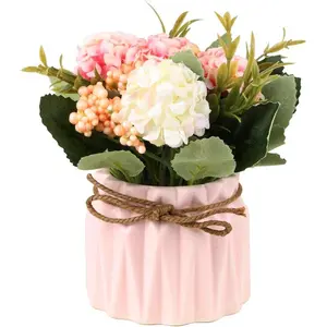 Pink Artificial Hydrangea Bouquet in Ceramic Vase - Realistic Silk Flower Arrangement for Home, Wedding & Office Decor - Fake Floral Centerpiece for Table, Party (12" Tall) Decorative Fruit