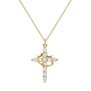 Cross Crown Circle Rotatable Necklace for Women