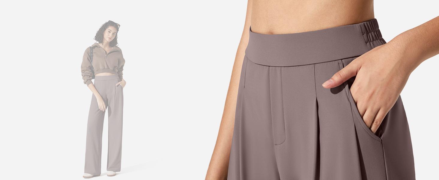 G4Free ShiftReady Women's Wide Leg Dress Yoga Pants with Pockets Dressy Casual Slacks High Waist Work Trousers