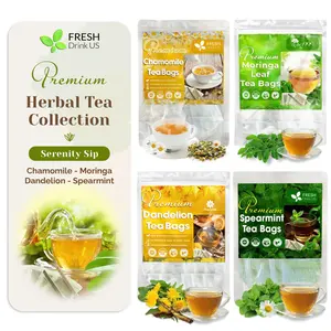 FRESHDRINKUS Premium Herbal Tea Collection Chamomile - Moringa - Dandelion - Spearmint