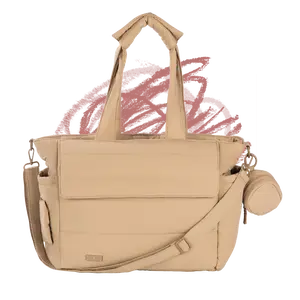 BabbleRoo Puffer Tote Baby Bag | Large Capacity 14-Pocket Waterproof Diaper Bag with Laptop Sleeve, Wet Pouch & Suitcase Strap