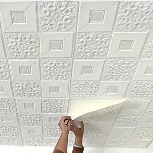 50pcs/100pcs/200pcs 3D Wall Tile Sticker, Foam Self-Adhesive Anti-Collision Wallpaper, Waterproof Moisture-Proof Ceiling Sticker, Easy To Stick And Peel, Easy To Clean And Free Cutting, For Kitchen Living Room Bathroom Corridor