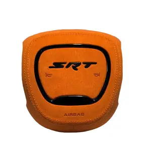 FIT SRT Custom Scat pack R/T (2015 and up)Dodge Challenger Charge Durango Custom replacement parts for the steering wheel center cover-Orange Alcantara