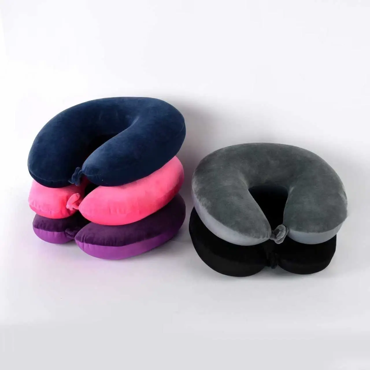 Microbead U-Shape Travel Neck Pillow - Dual Sided Velvet Plush & Spandex Cover with Snap Button - Hypoallergenic Ergonomic Head & Shoulder Support Cushion for Airplane, Car, Travel