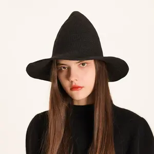 Halloween Hat Regular Wizard Hat Foldable Knitted Hat Pointed Witch Hat