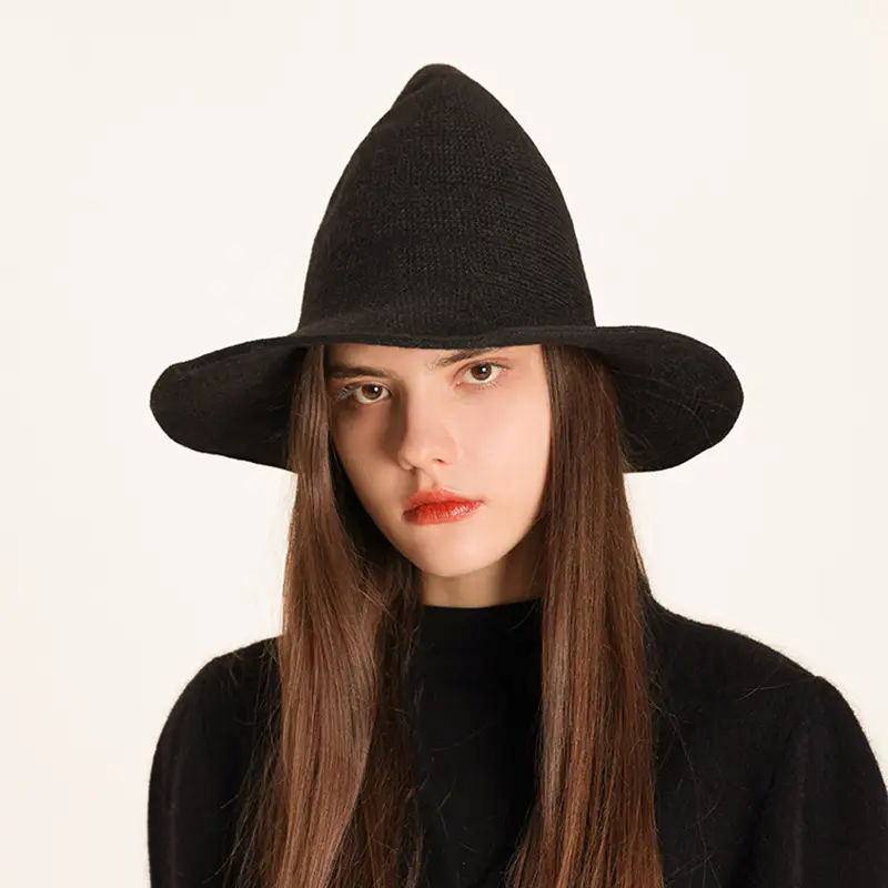 Halloween Hat Regular Wizard Hat Foldable Knitted Hat Pointed Witch Hat