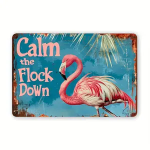 Vintage Flamingo Metal Wall Artwork - 12x8 in Industrial Tin Lightweight Lead-Free Home Sign, Easy Hanging Decor for Garden, Home, Bar Gift