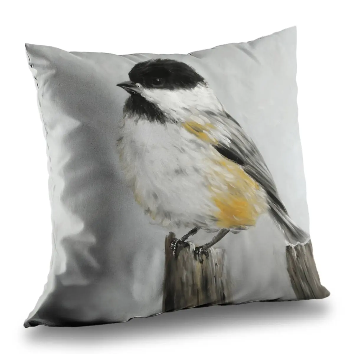 14x14 in 360-Stand Coal Tit Bird Poly Twill Weave Throw Pillow, Nature-Theme Home Decor, Black Animal-Accent Soft Textile Furnishing, Elegant Design, Creative Decorative Cushion, Soft Touch Cushion