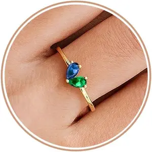 Gold Birthstone Rings for Women Non Tarnish Stackable Ring Dainty 14K Gold Plated Heart CZ Emerald Gemstone Ring Wedding Engagement Promise Ring for Her Birthday Personalized Jewelry Gifts for Mom