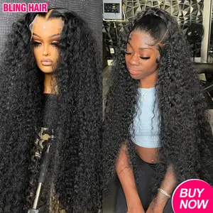 Bling Hair Deep Wave Lace Frontal Wig Transparent 13x4 13x6 HD Lace Frontal Human Hair Wigs Curly Human Hair Lace Frontal Wigs For Women #SummerVibes