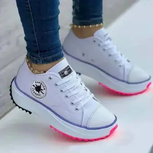 2025 Women's Pattern Canvas Shoes Women's Casual Shoes Women's Sports Shoes Flat Corner Lace Shoes
