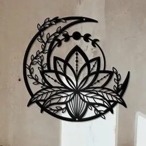 Lotus & Moon Design Wall Art, 1 Count Metal Wall Decoration, Wall Hanging Decor for Home Living Room Bedroom Garden Office, Modern Home Decor, Hangable, Decorative Artwork