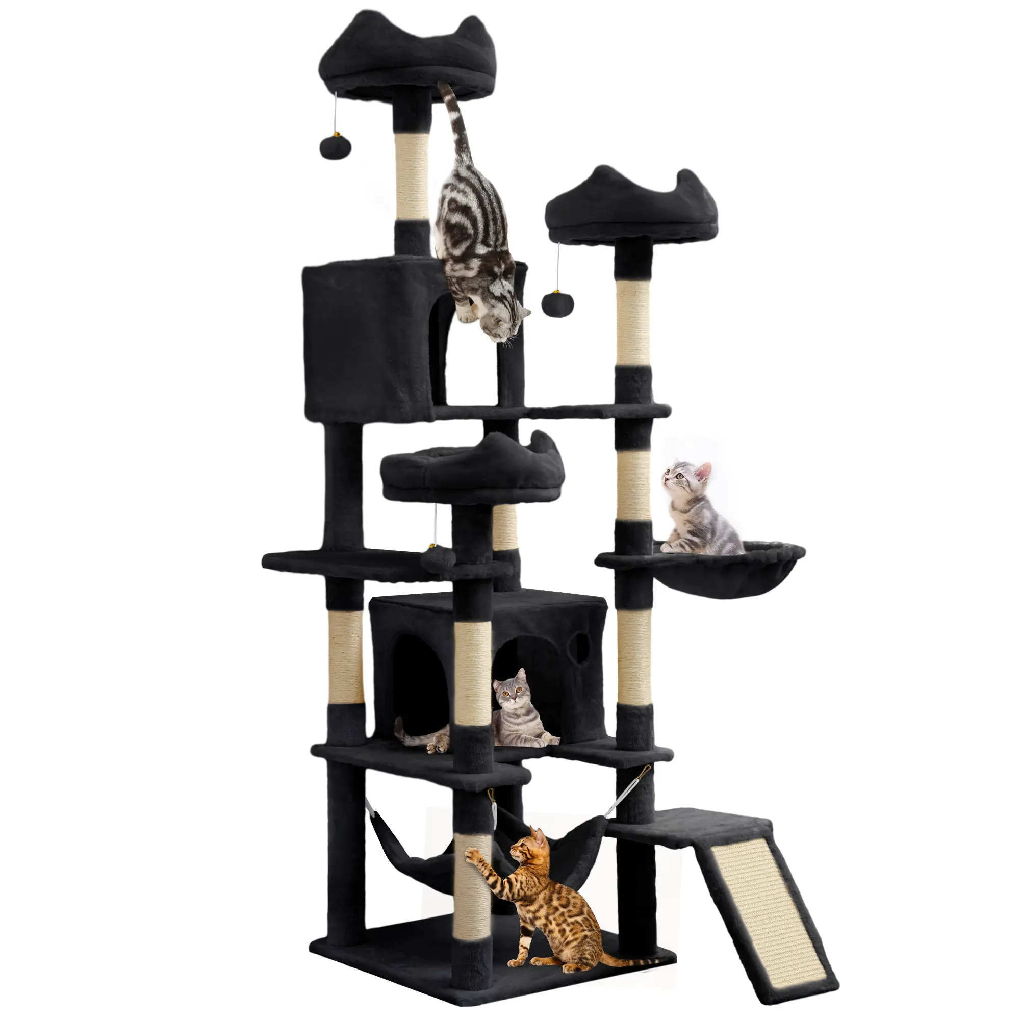 Yitahome Tall Cat Tree for Indoor Cats, 75 inches Multi-Level Cat Tower with Sisal Scratching Posts & Ramp, Plush Perches, Hammock, Spacious Condos, Cat Activity Center for Kittens