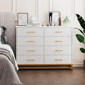 White Dresser for Bedroom 8 Drawer Dresser & Chest of Drawers, Wooden Dresser Wide Dresser, Metal Handle, Modern Design Dresser