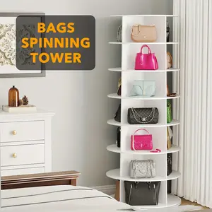 7-Tier Spinning Storage Rack, Vertical Organizer, Round Lazy Susan Storage For Bag, Shoes, Book And Toys