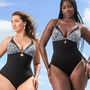 Popilush Women's One-Piece Built in Shapewear Swimsuit Deep V Neck  Print Sheer Push-Up Bathing Swimsuit