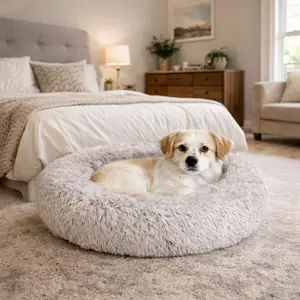 Calming Dog Bed – Soft Plush Faux Fur, Anti-Slip & Washable Round Pet Bed for Better Sleep