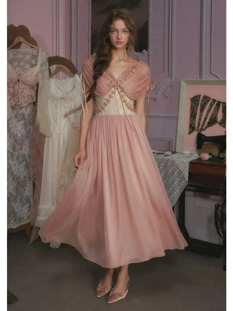 Rose Olive Dress Elegant Formal Style